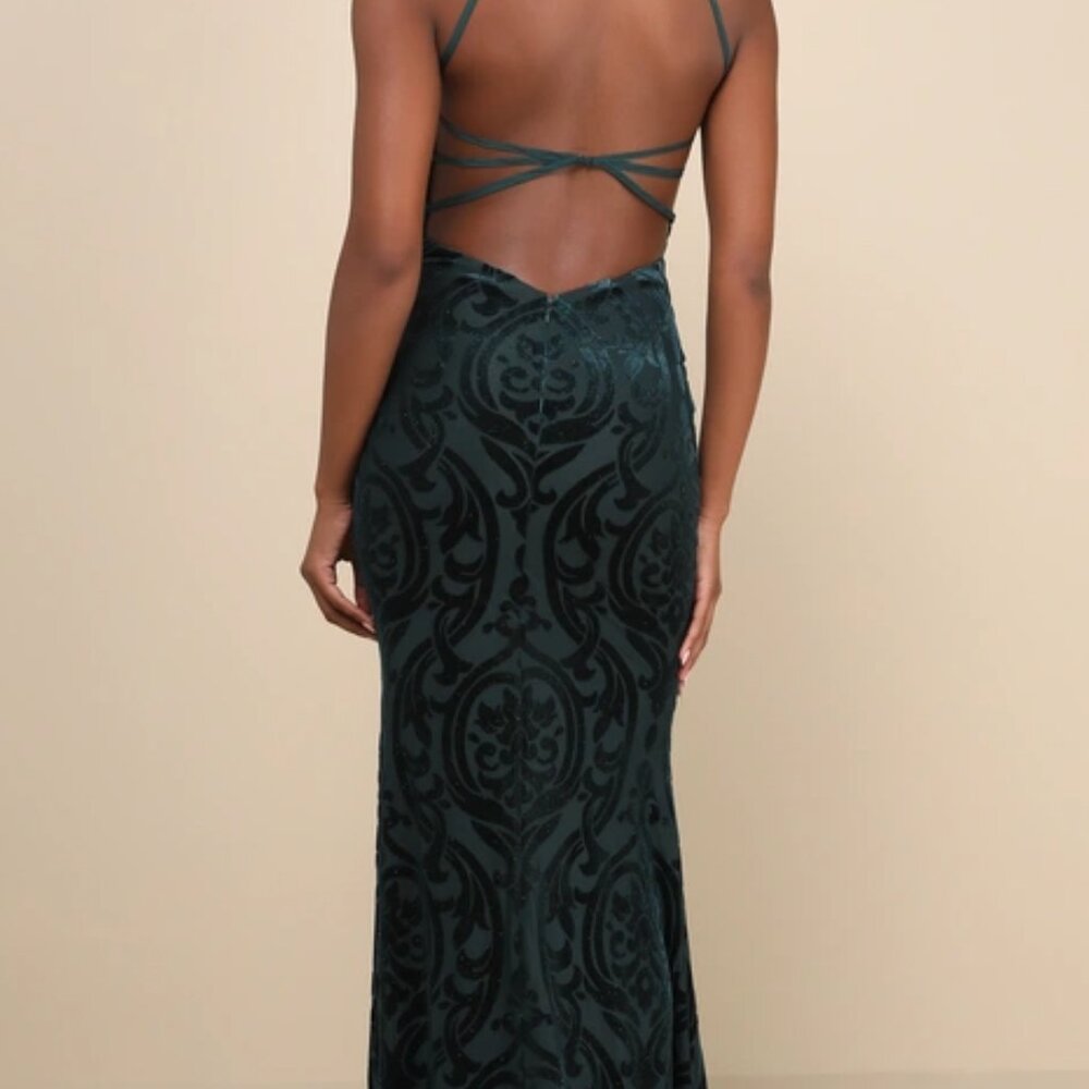 Marvelous Icon Emerald Velvet Glitter Backless Maxi Dress